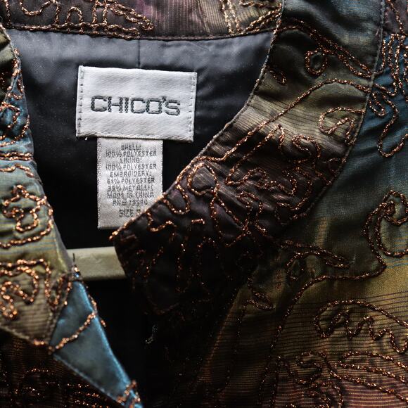 Chico’s Metallic Embroidered Jacket Size 2 (M/L) – Multicolor Brocade - Picture 3 of 3